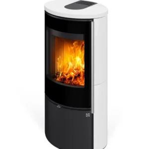 Kaminofen VERDAL 10 | Außengehäuse aus Keramik | Holzkamin | aus Stahl | Edelstahlgriff| Farbe: Weiß / Schwarz | 5,1 kW