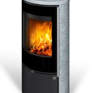 Kaminofen VERDAL 20 | Außengehäuse aus Naturstein | Holzkamin| aus Stahl | kompaktes und elegantes Design | Edelstahlgriff | 5,1 kW