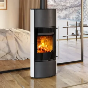 Kaminofen VERDAL H 10 | Außengehäuse aus Keramik | Holzkamin | aus Stahl | Edelstahlgriff| Farbe: Weiß / Schwarz | 5,1 kW