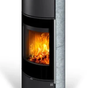 Kaminofen VERDAL H 20 | Außengehäuse aus Naturstein | Holzkamin| aus Stahl | kompaktes und elegantes Design | Edelstahlgriff | 5,1 kW