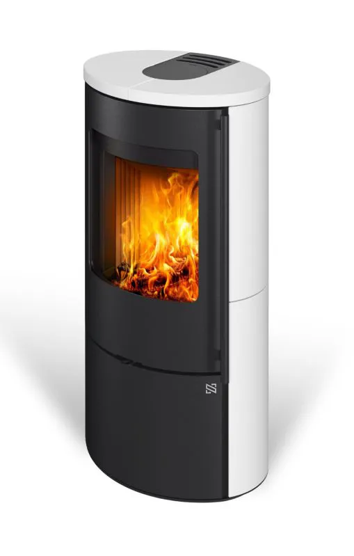 Kaminofen VIDDAL 10 | Außengehäuse aus Keramik | Holzkamin | aus Stahl | schwarzer Edelstahlgriff | Farbe: Weiß / Schwarz | 5,1 kW