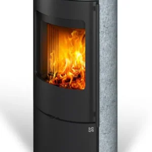 Kaminofen VIDDAL 20 | Außengehäuse aus Naturstein | Holzkamin| aus Stahl | kompaktes und elegantes Design | schwarzer Edelstahlgriff | 5,1 kW