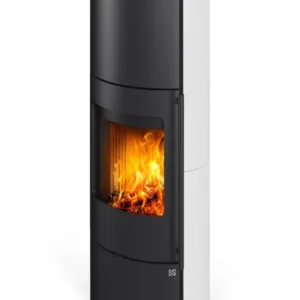 Kaminofen VIDDAL H 10 | Außengehäuse aus Keramik | Holzkamin | aus Stahl | schwarzer Edelstahlgriff | Farbe: Weiß / Schwarz | 5,1 kW